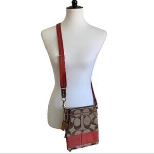 Coach CC Signature Brown Orange Crossbody Purse 10129